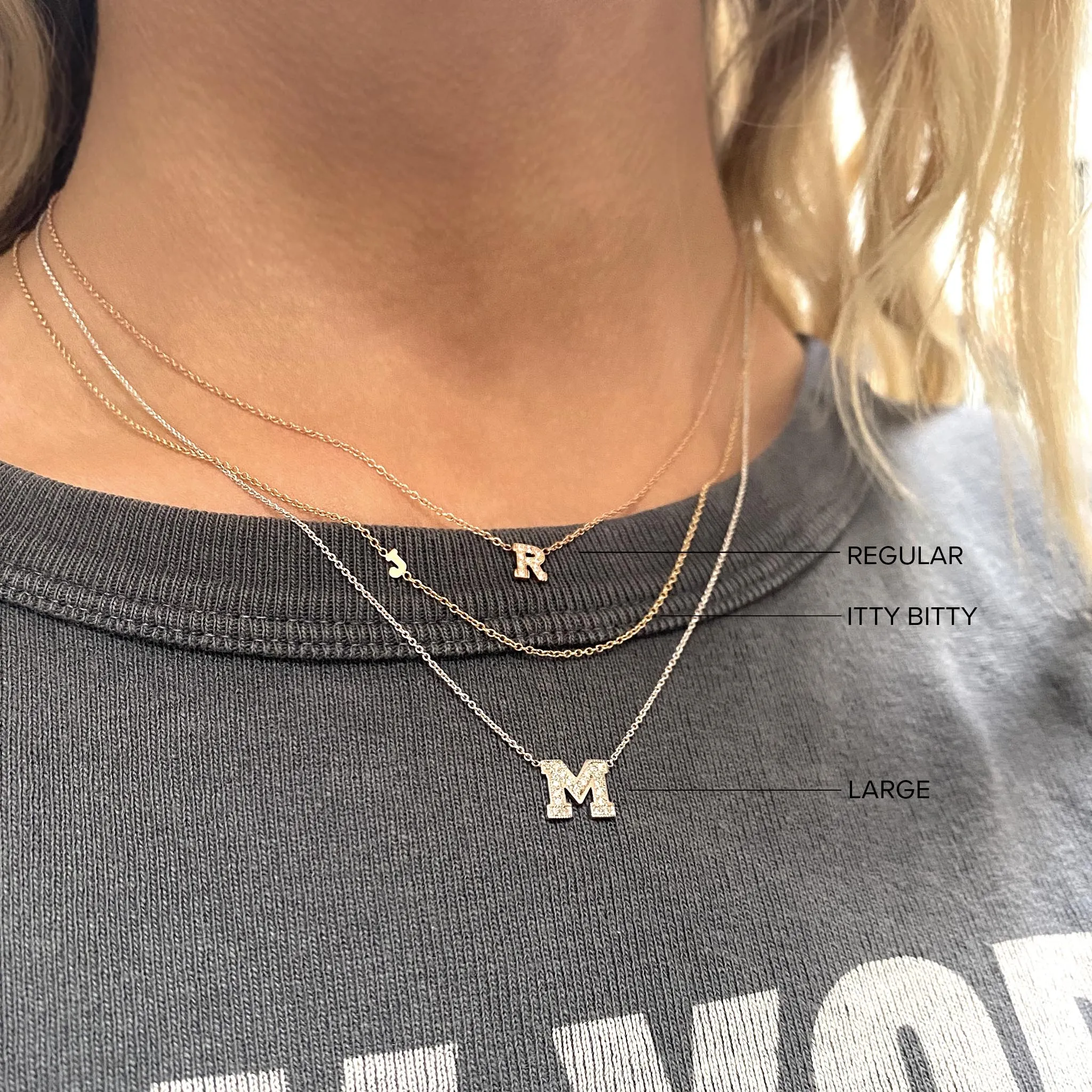 14k Itty Bitty Off-Center Initial Letter Necklace