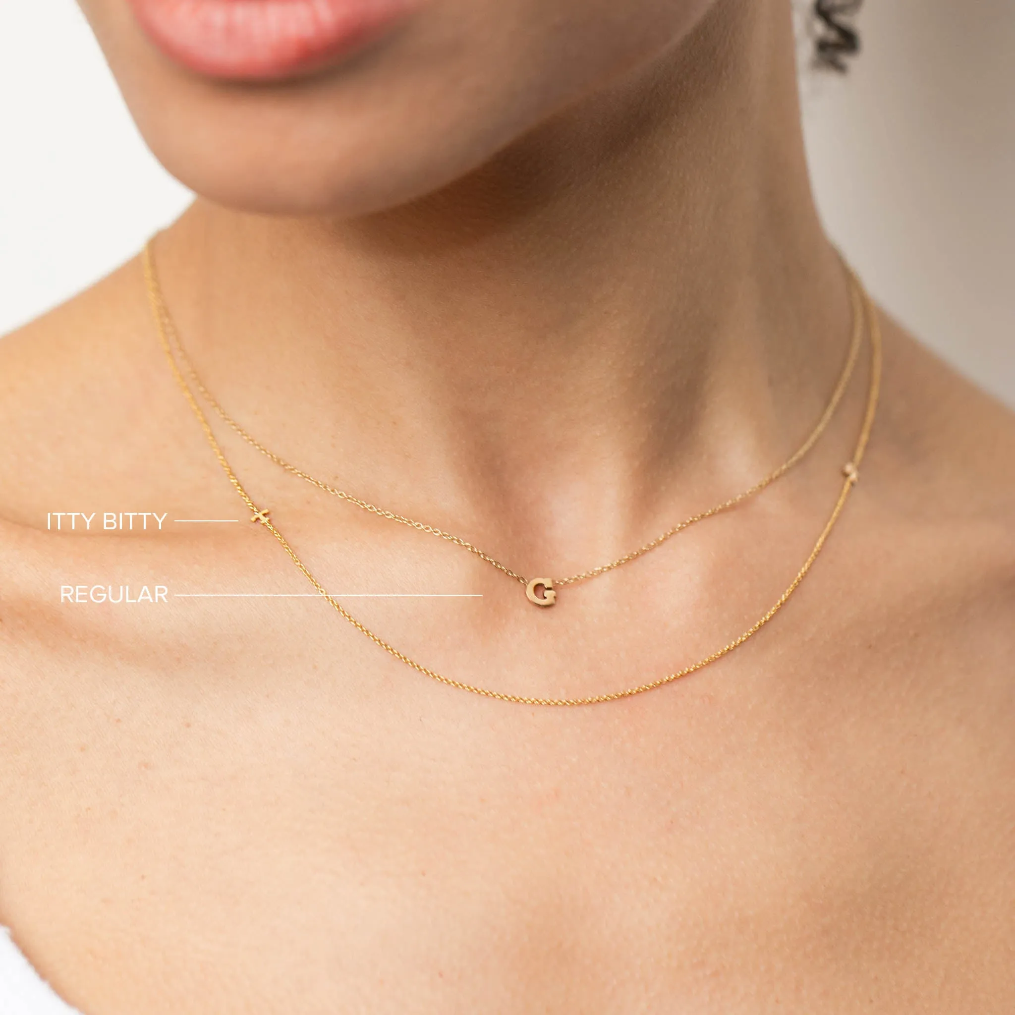 14k Itty Bitty Off-Center Initial Letter Necklace