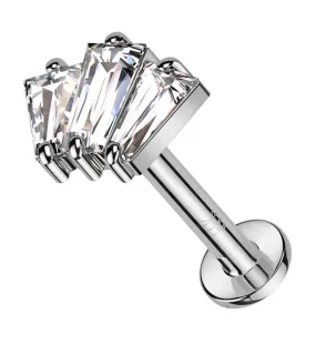 14kt White Gold Trinal CZ Threadless Labret