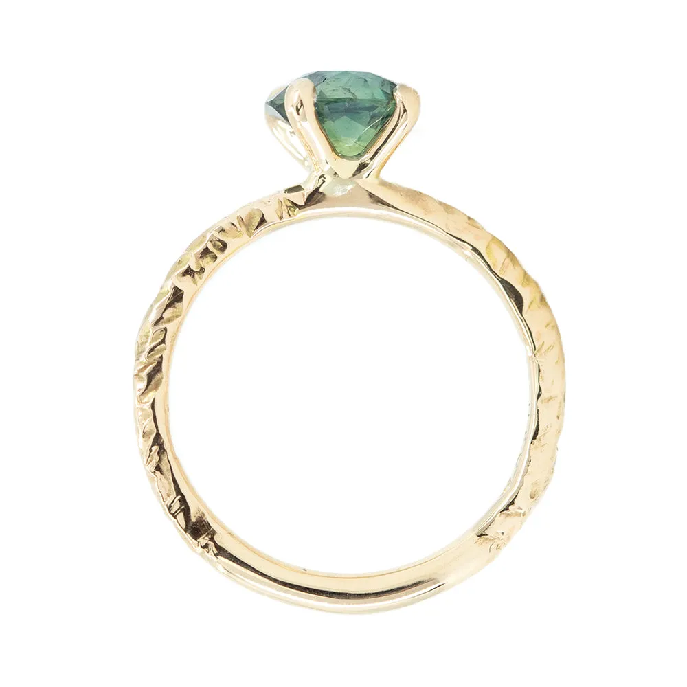 1.73ct Round Green-Blue Teal Sapphire Evergreen Solitaire In 14k Yellow Gold