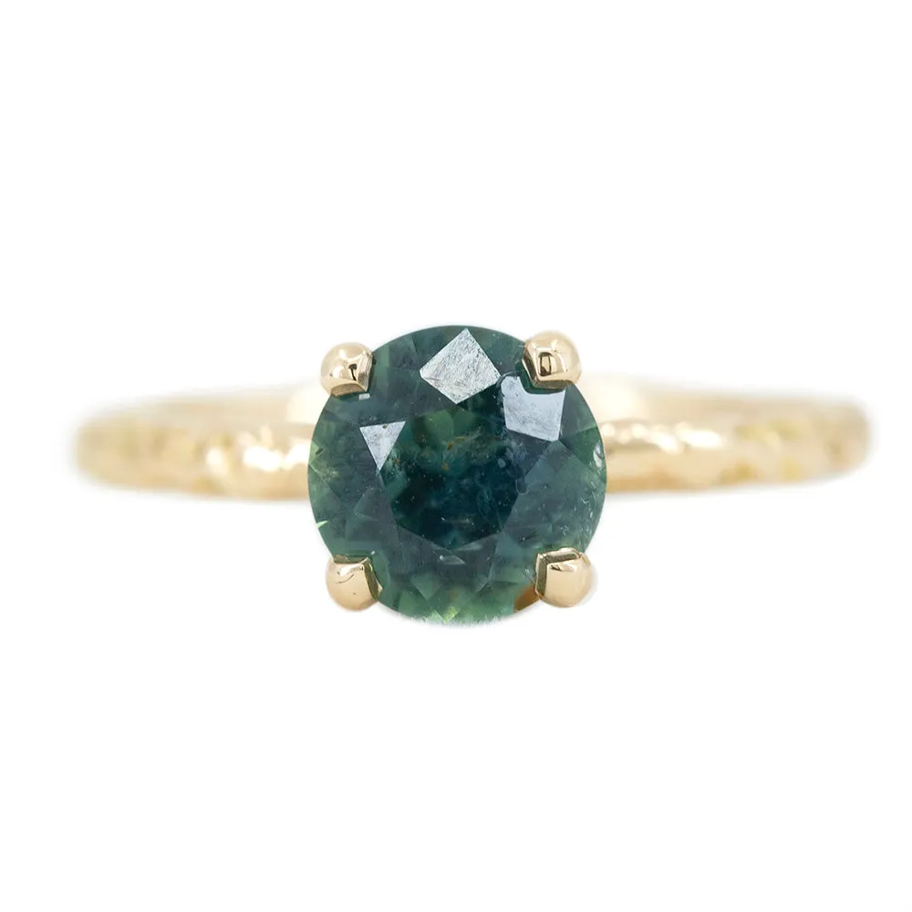 1.73ct Round Green-Blue Teal Sapphire Evergreen Solitaire In 14k Yellow Gold