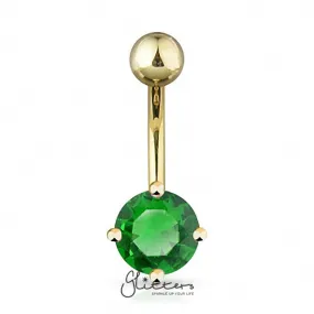 18K Gold Ion Plated Green Round CZ Prong Set Belly Button Ring