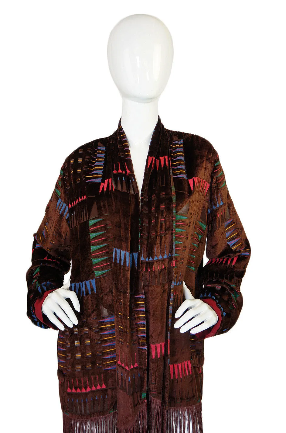 1920s Velvet Fringe Flapper Duster Coat