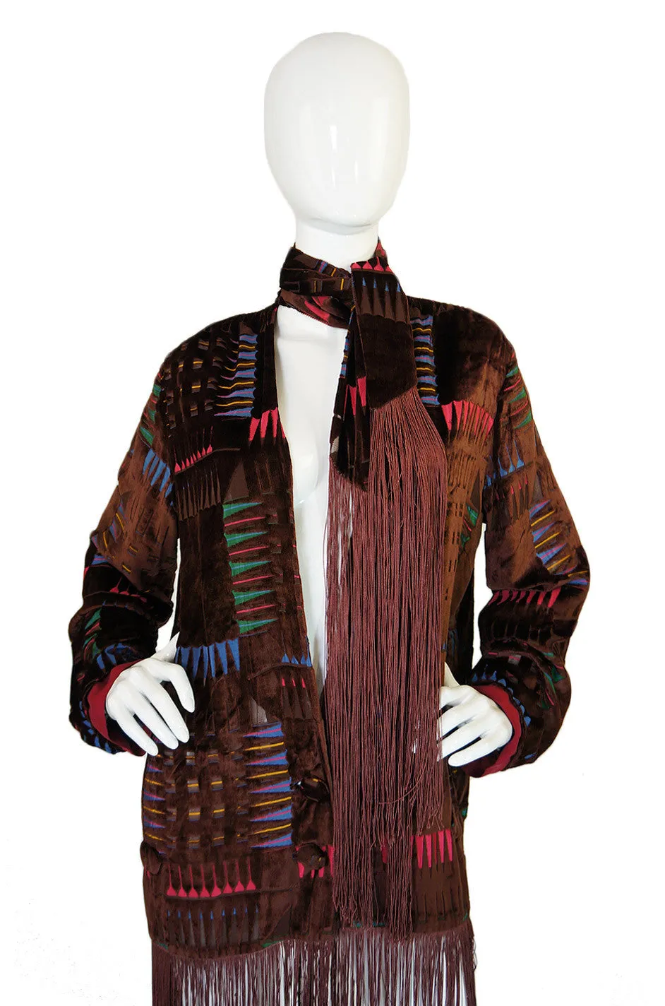 1920s Velvet Fringe Flapper Duster Coat