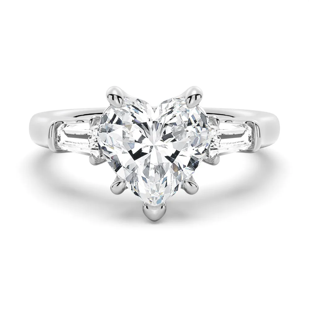 3 CT. Heart-Shaped Moissanite Engagement Ring with Tapered Baguette Side Stones