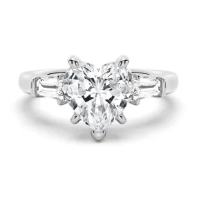 3 CT. Heart-Shaped Moissanite Engagement Ring with Tapered Baguette Side Stones