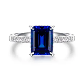 3 CT. Side Stone Lab Grown Sapphire Engagement Ring With Hidden Halo