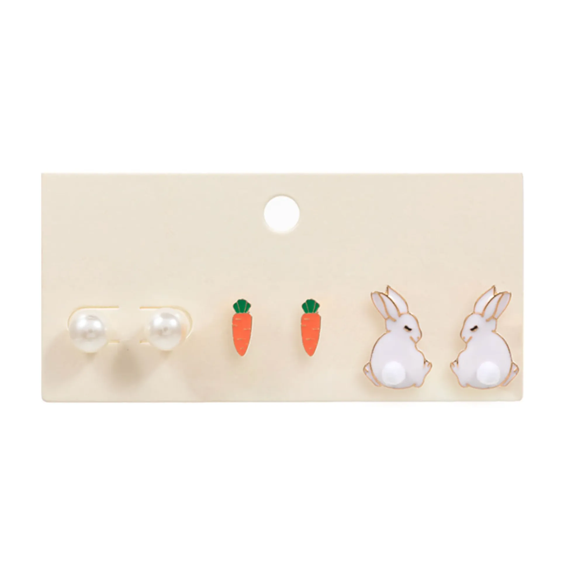 3PAIRS - Easter Bunny Carrot Pearl Stud Earrings Set