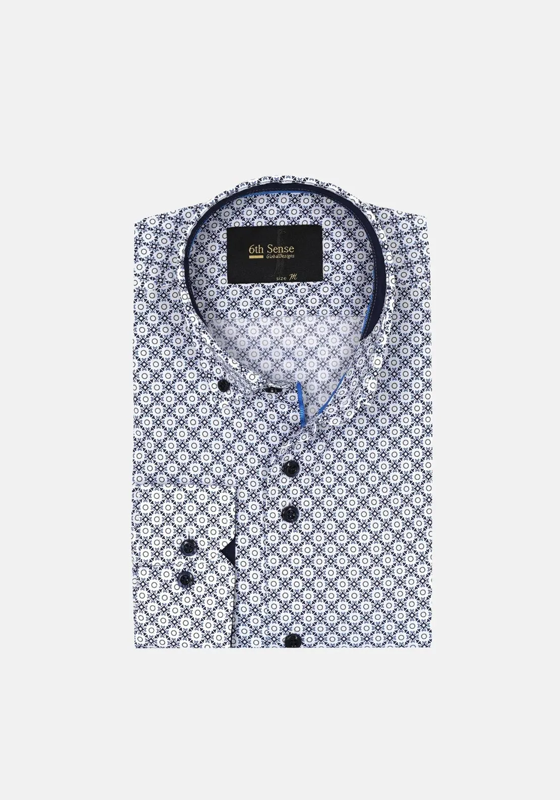 6th Sense Regular Fit Print Shirt, White & Navy 19