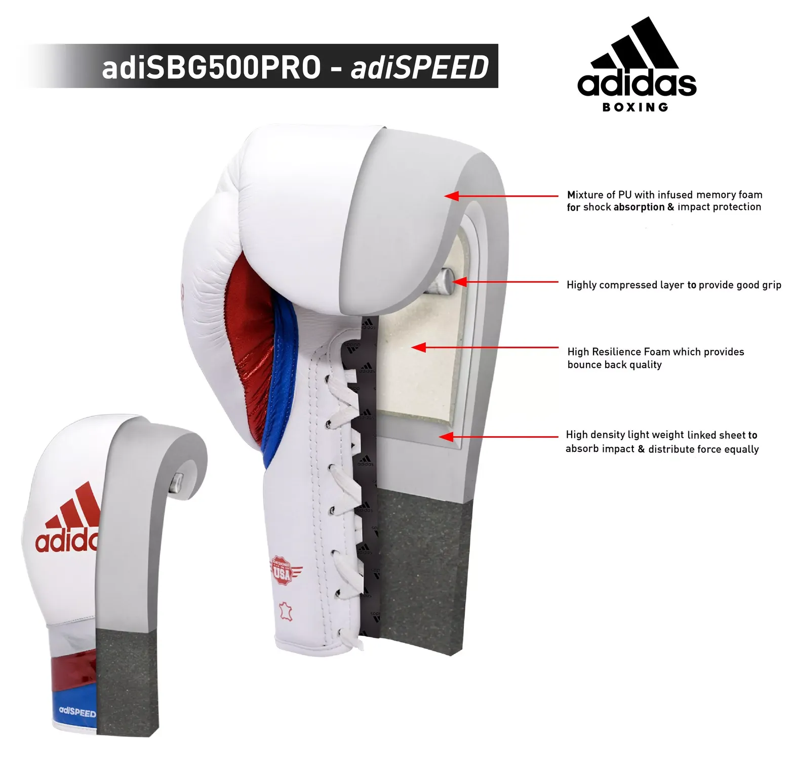 adidas Adispeed Pro Lace Up Boxing Gloves Leather