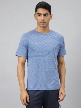 Alcis Men Blue Heather Anti-Static Slim-Fit Round Neck Distance Running T-Shirt