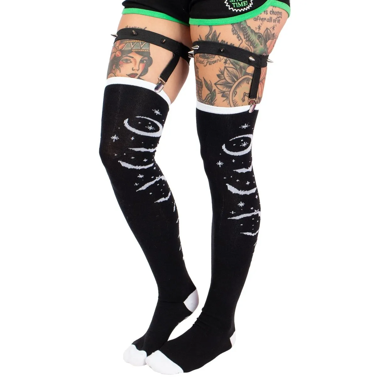 Bats and Stars Thigh High Garter Socks