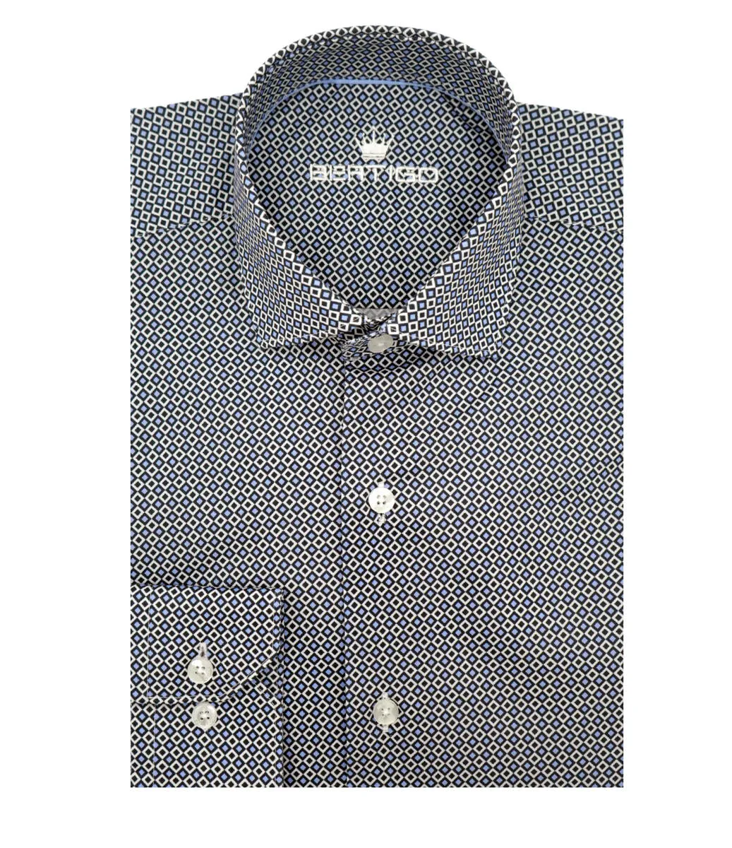 Bertigo Shirt | Kai-92 Navy Diamond Geometric Print