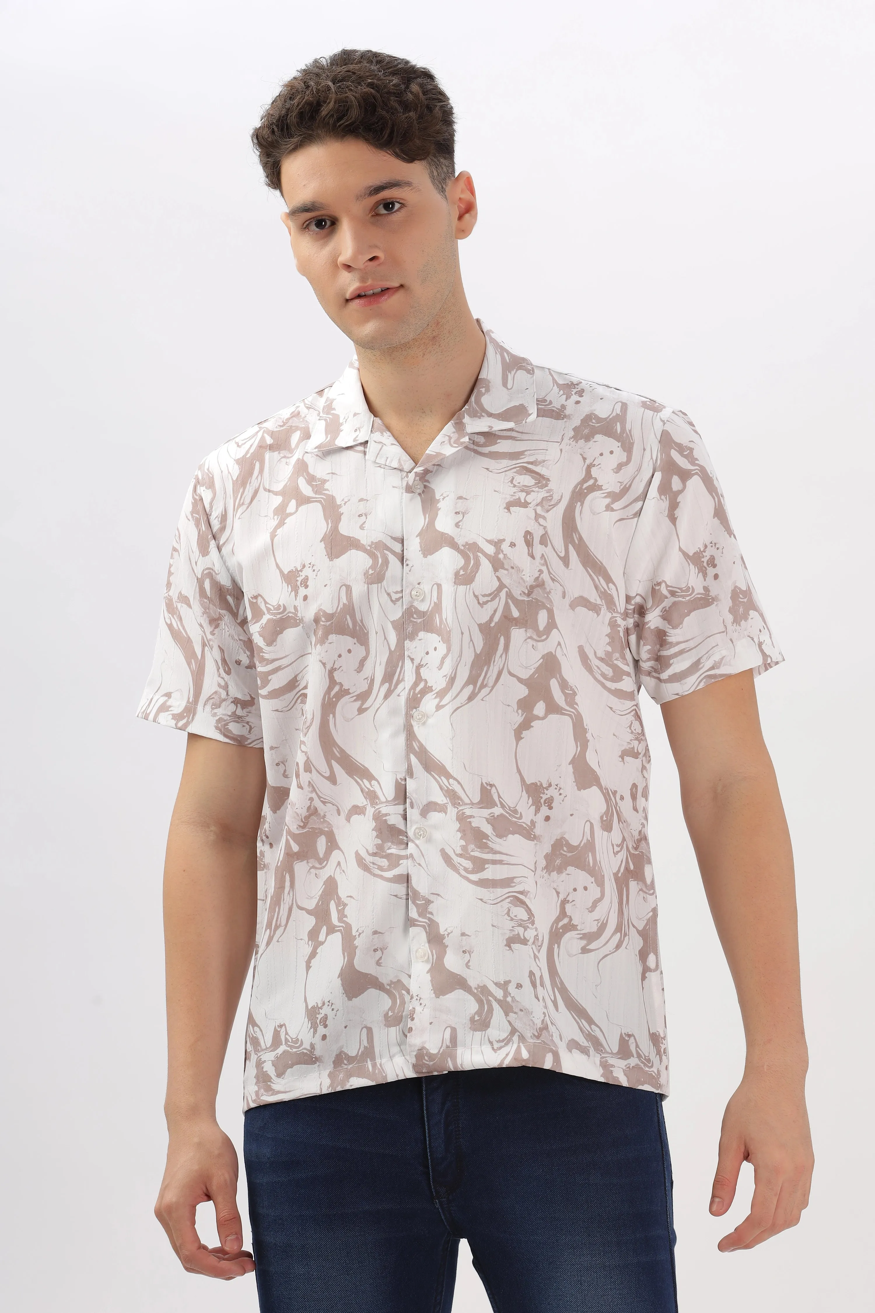 Biege marble printed popcorn shirt