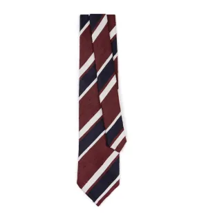 Bigi Shantung Silk Stripe Tie: Burgundy/Navy