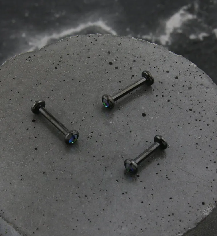 Black PVD Flat Bezel Black Aurora CZ Internally Threaded Titanium Labret