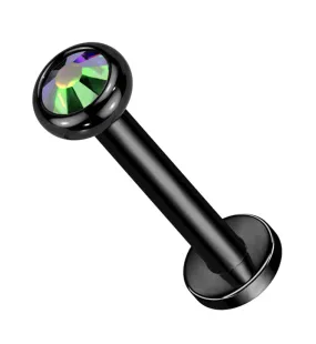 Black PVD Flat Bezel Black Aurora CZ Internally Threaded Titanium Labret