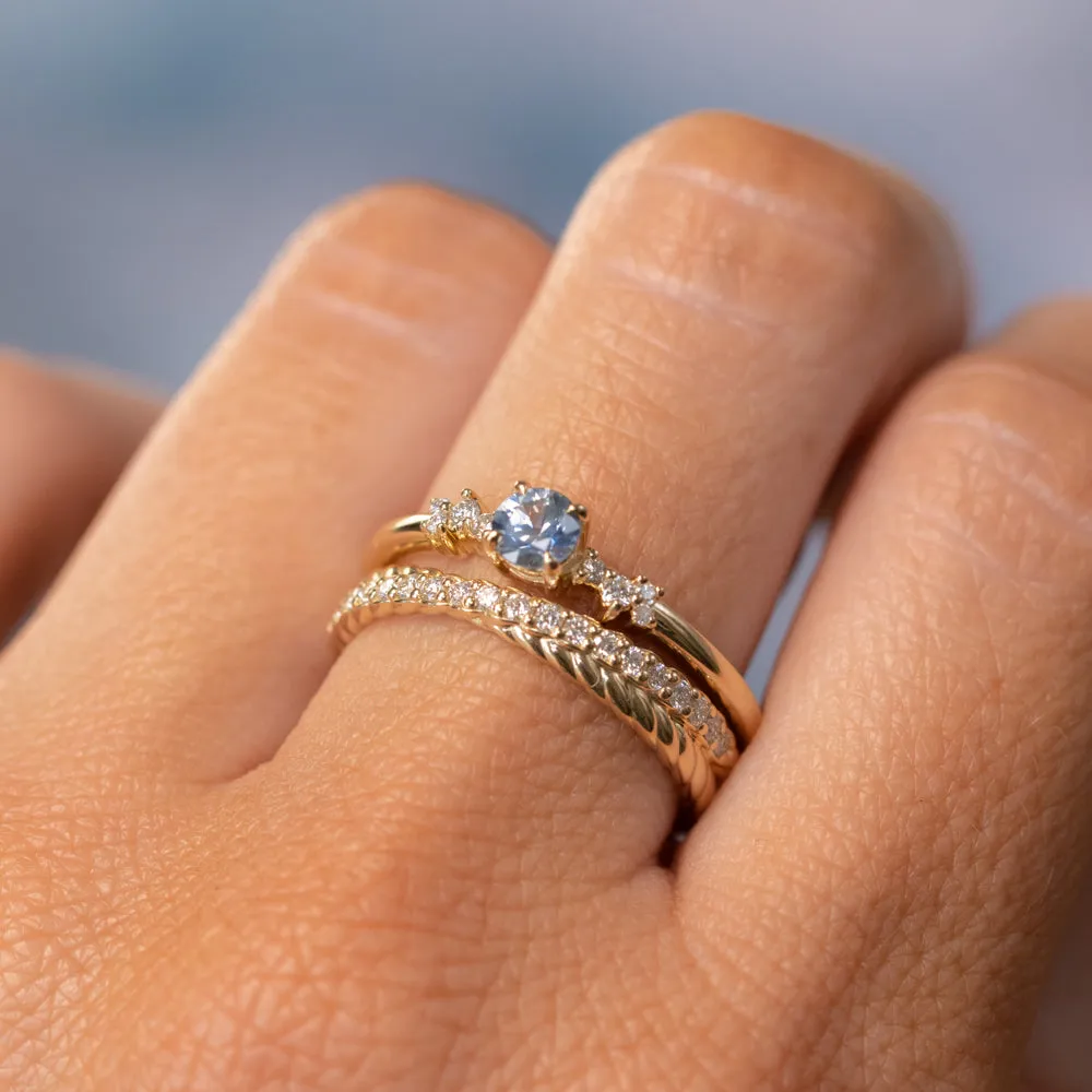 Blue Sapphire and Diamond Micro Starry Night Low Profile Solitaire in 14k Yellow Gold