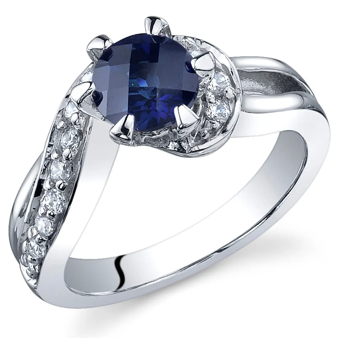 Blue Sapphire Ring Sterling Silver Round Shape 1.25 Carats Size 7