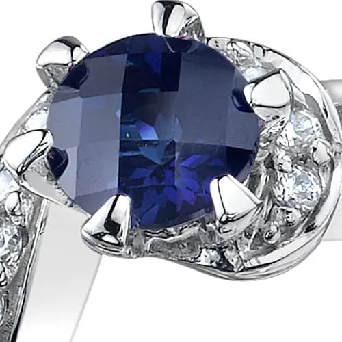 Blue Sapphire Ring Sterling Silver Round Shape 1.25 Carats Size 7