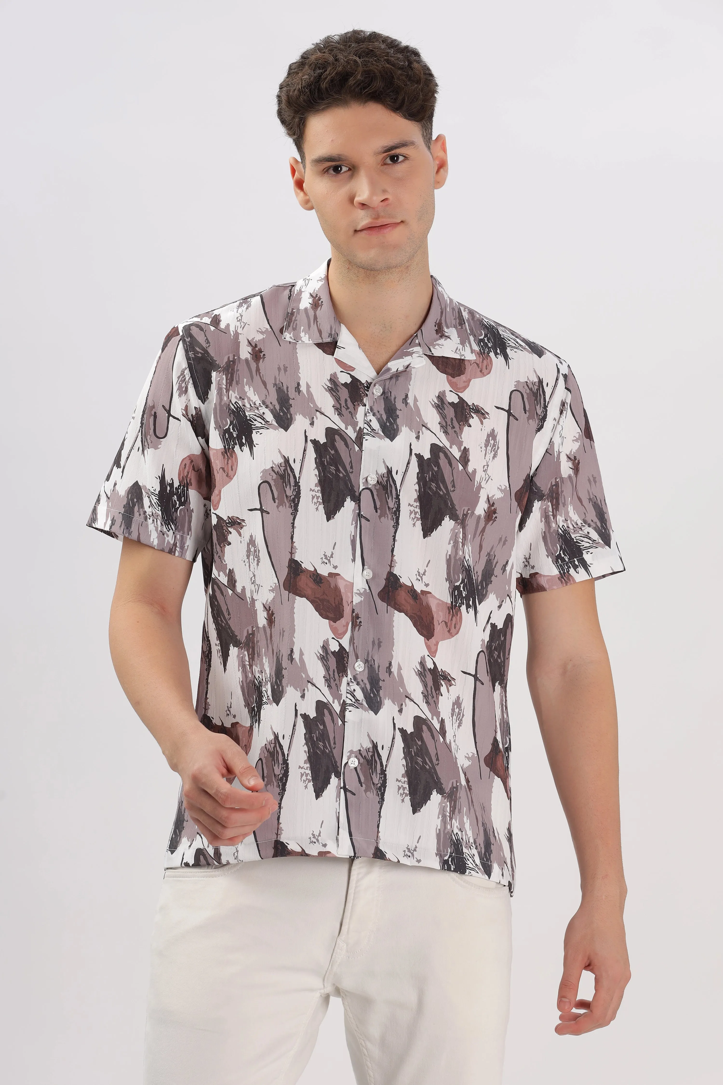 Brown abstact printed popcorn shirt