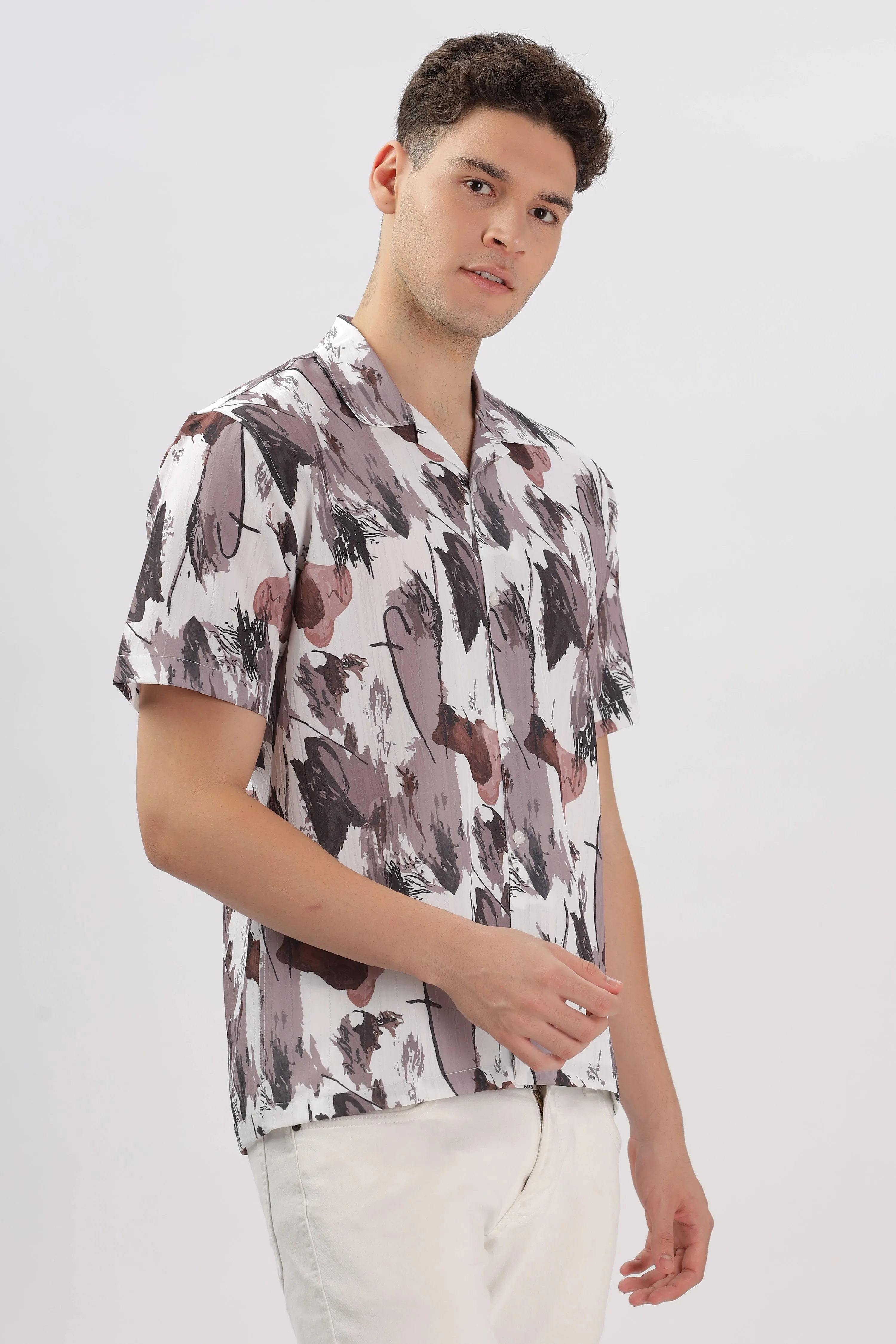 Brown abstact printed popcorn shirt