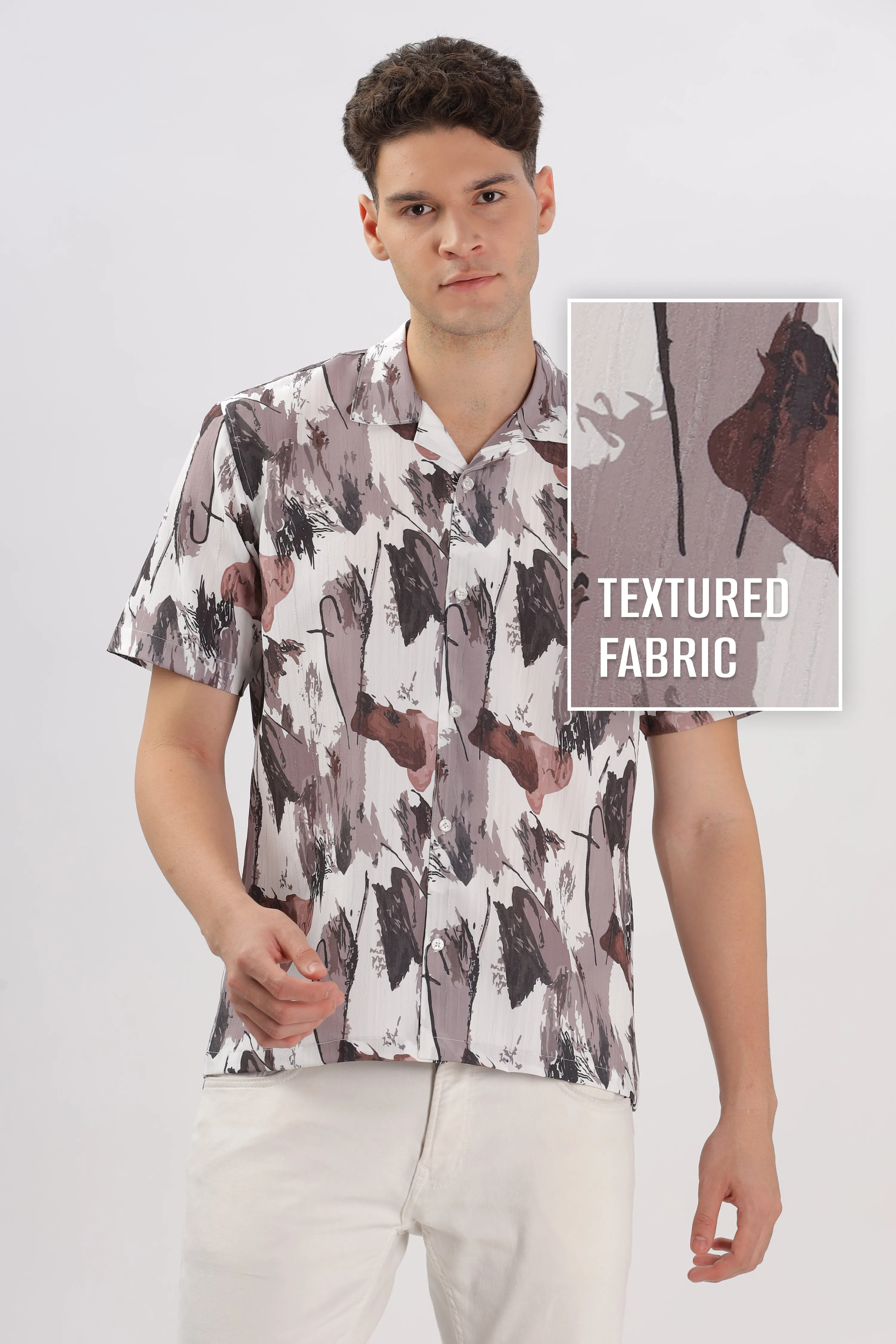 Brown abstact printed popcorn shirt