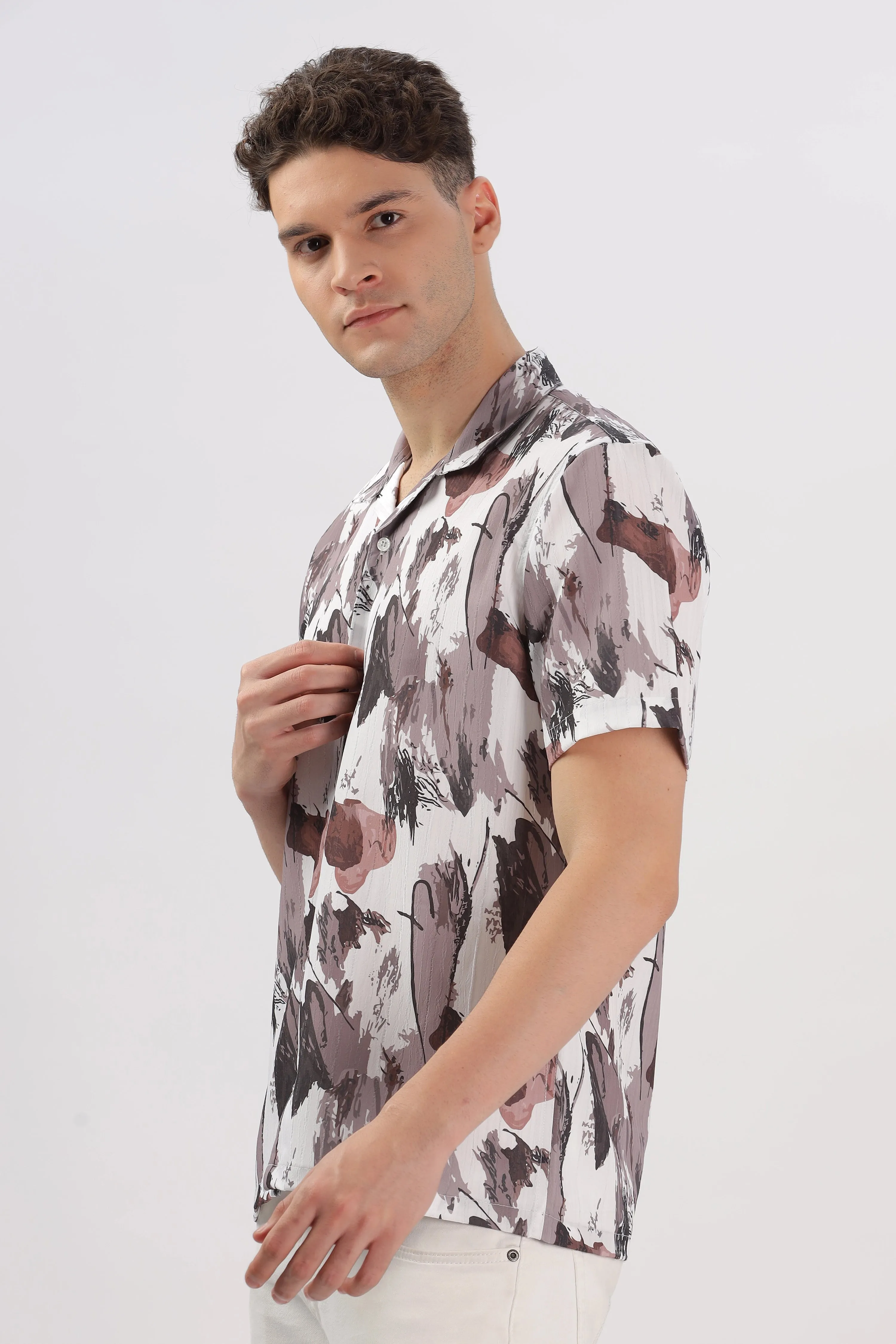 Brown abstact printed popcorn shirt