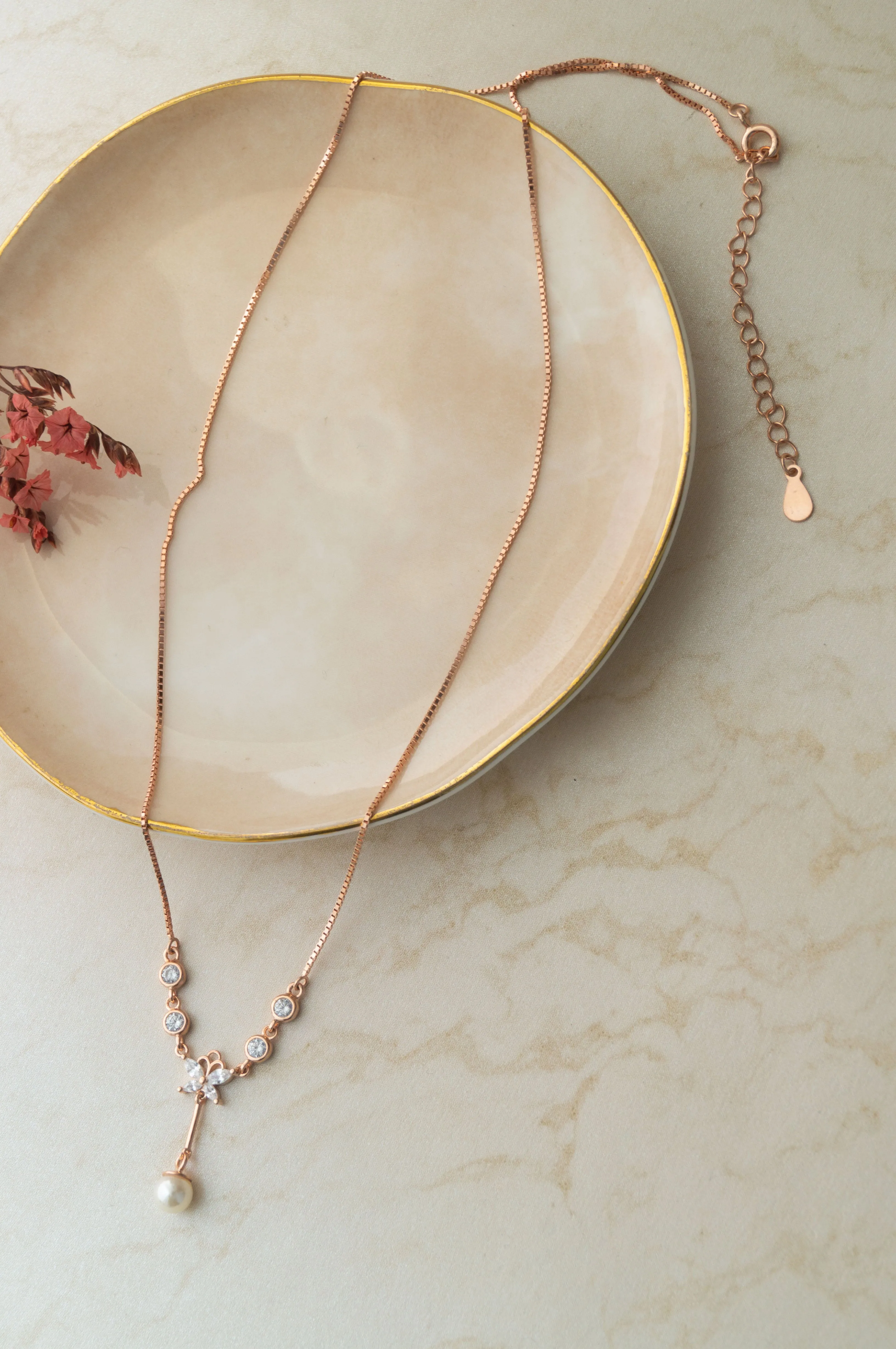 Butterfly Paradise Rose Gold Plated Sterling Silver Chain Necklace