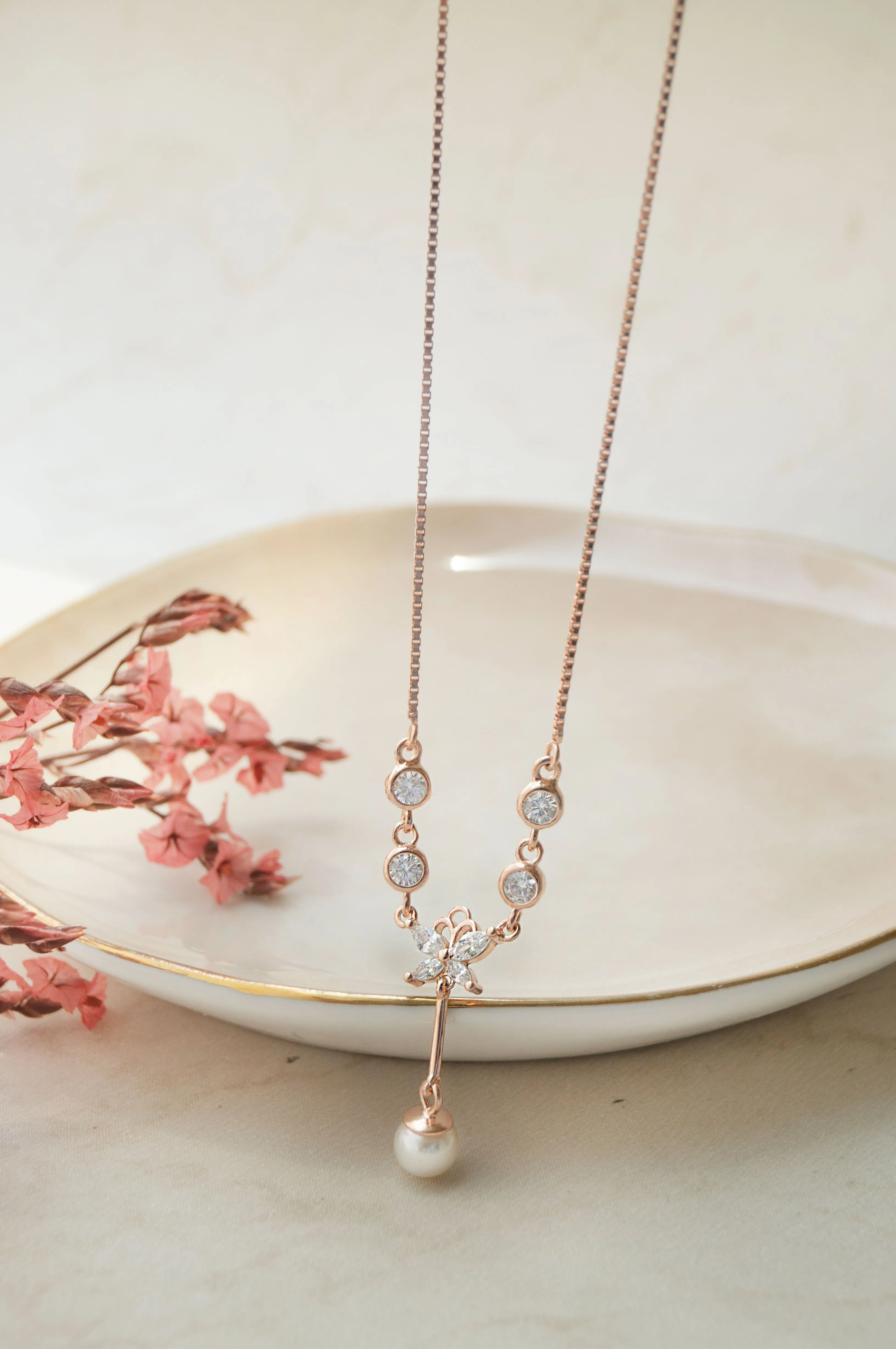 Butterfly Paradise Rose Gold Plated Sterling Silver Chain Necklace