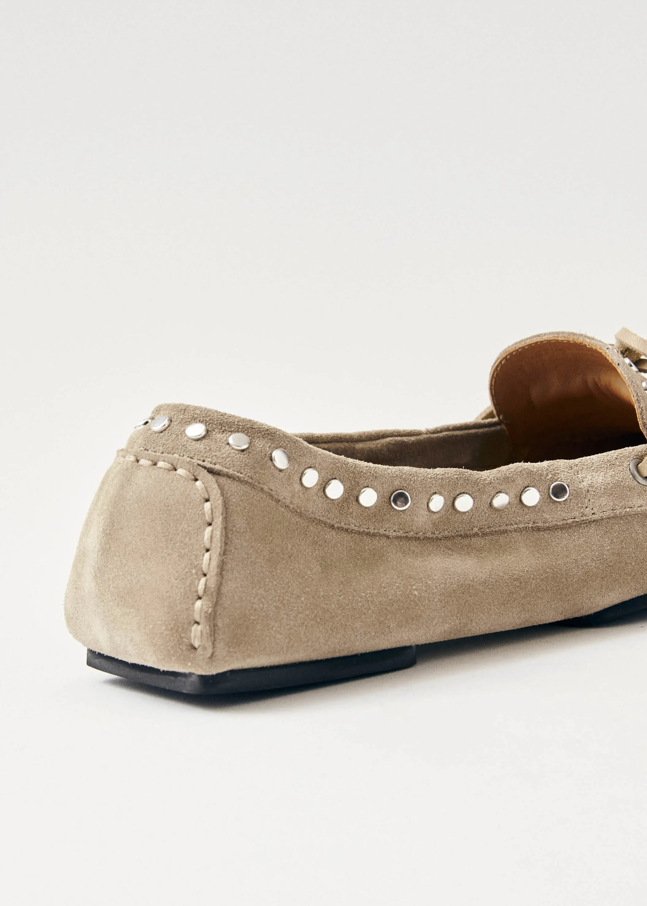 Calla Suede Studs Beige Leather Loafers