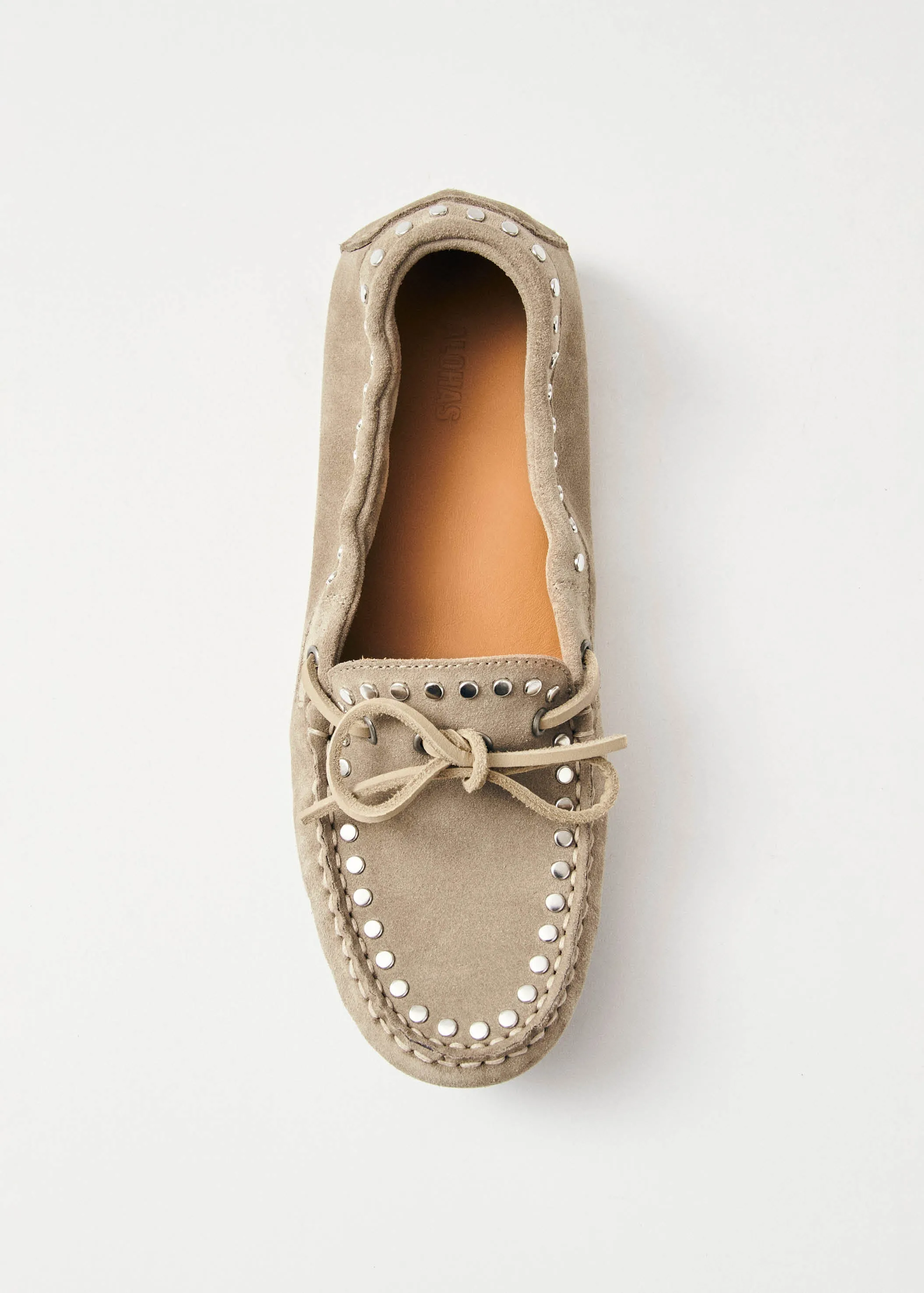 Calla Suede Studs Beige Leather Loafers