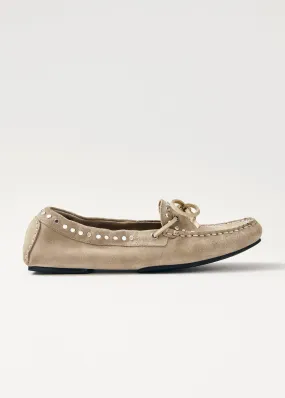 Calla Suede Studs Beige Leather Loafers