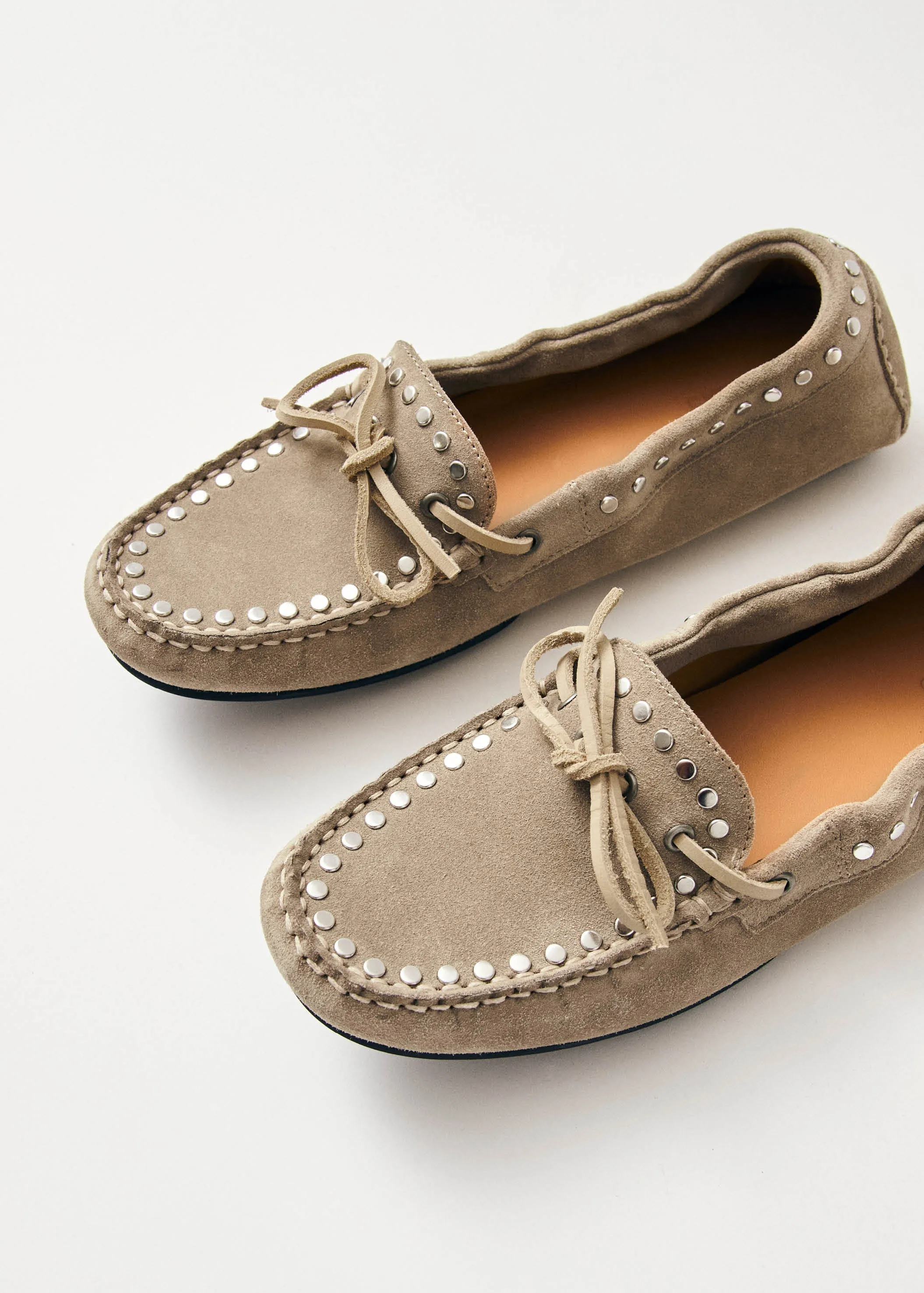 Calla Suede Studs Beige Leather Loafers