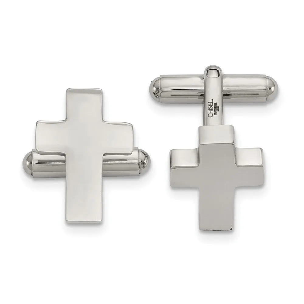 Chisel Stainless Steel Polished Cross Cufflinks