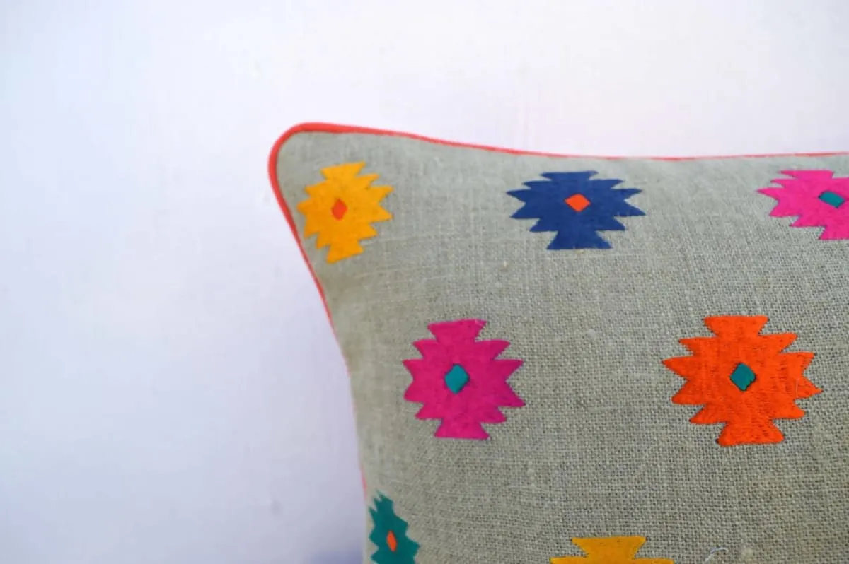 Colorful bohemian style linen pillow cover, embroidered moroccan pillow case, tribal indian cushion cover, peruvian, aztec pillow, ethnic