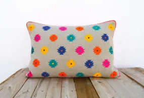 Colorful bohemian style linen pillow cover, embroidered moroccan pillow case, tribal indian cushion cover, peruvian, aztec pillow, ethnic