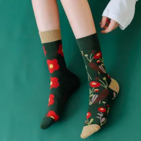 Crew Socks | Mismatched Socks - Flowers Green