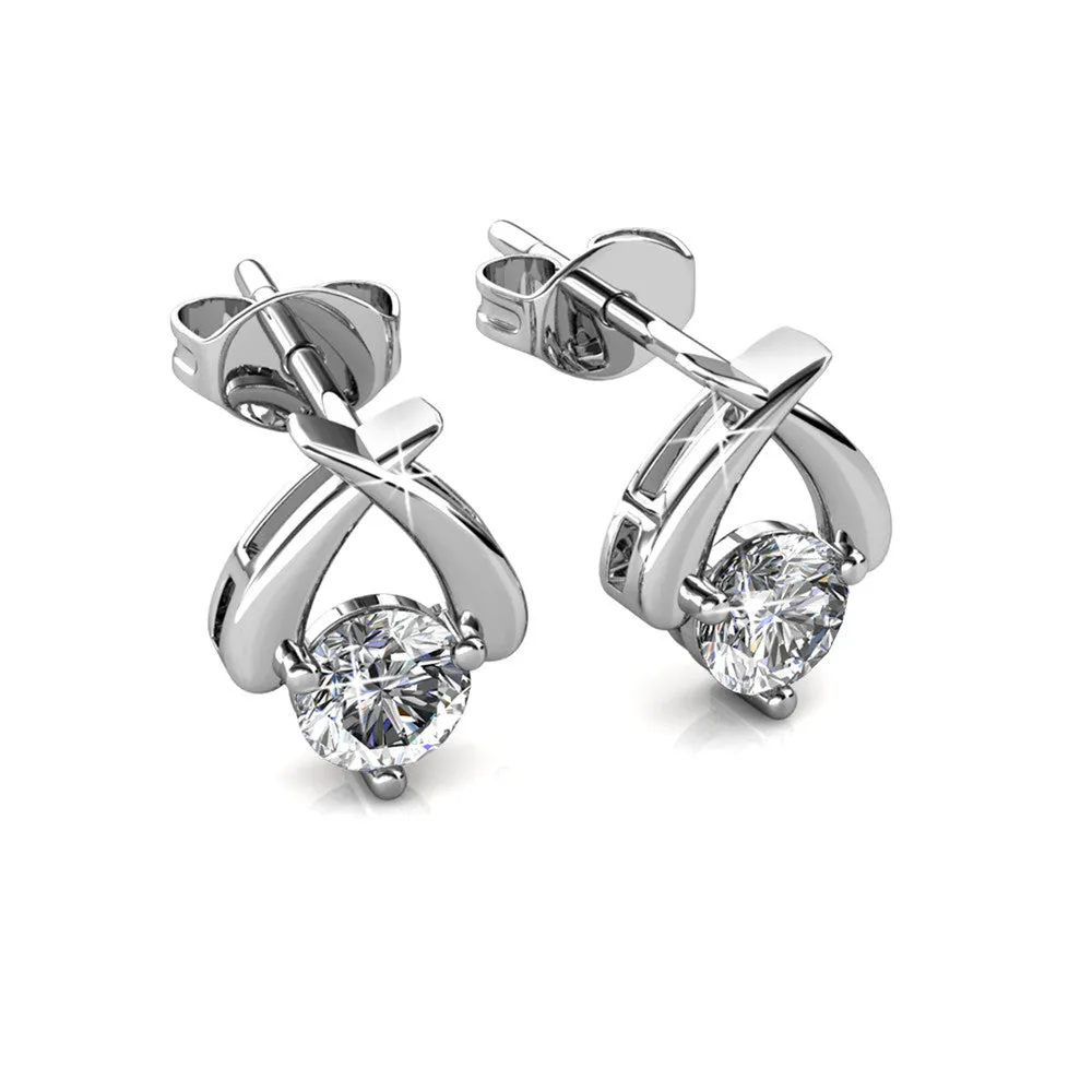 Eloise Modest 18k White Gold Plated Stud Halo Earrings with Solitaire Round Cut Swarovski Crystals