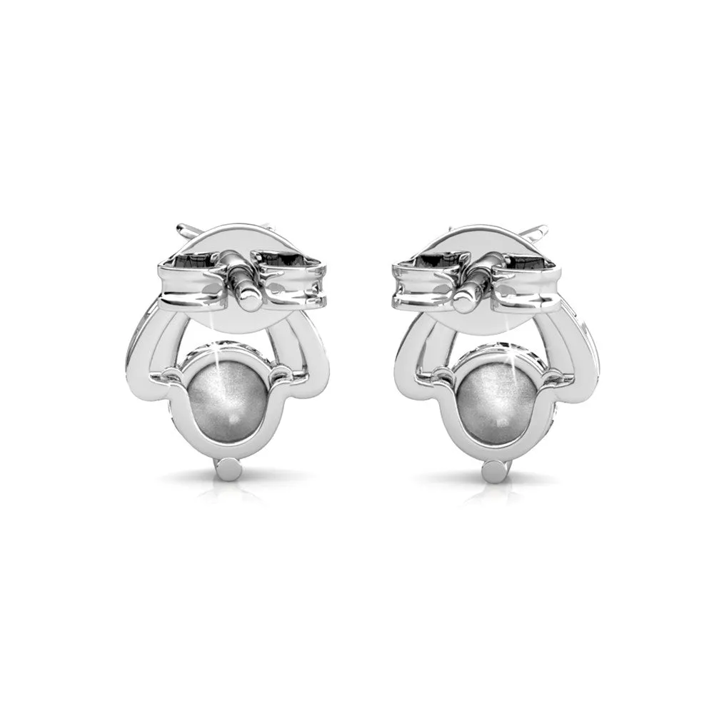 Eloise Modest 18k White Gold Plated Stud Halo Earrings with Solitaire Round Cut Swarovski Crystals