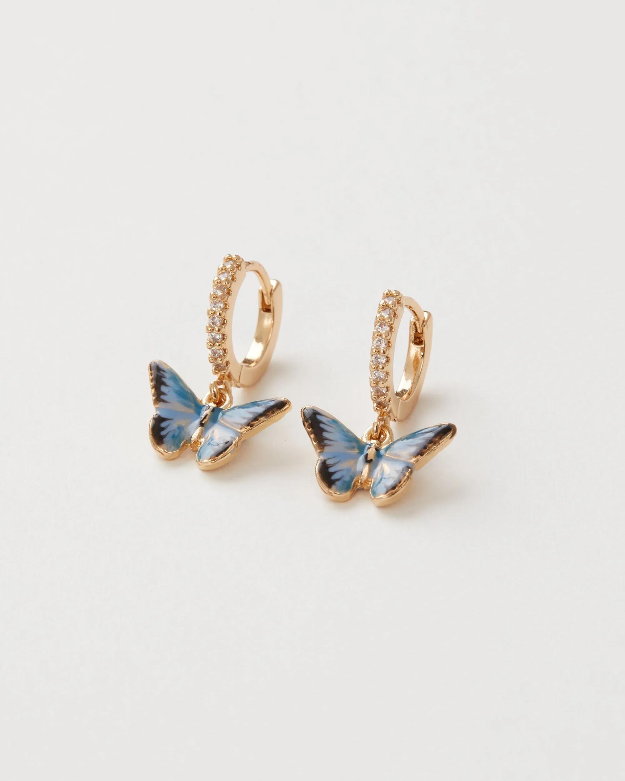 Fable - Huggie Earrings - Enamel Blue Butterfly