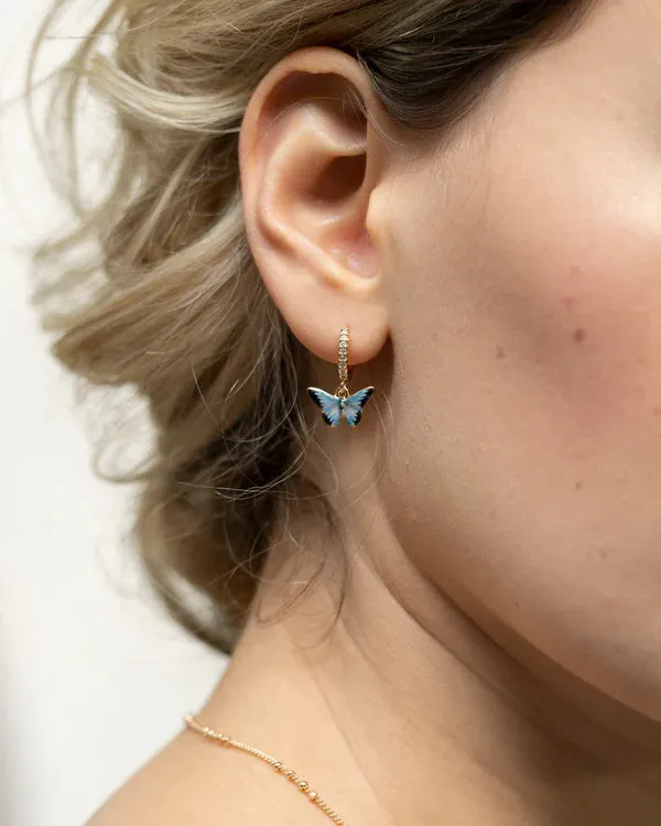 Fable - Huggie Earrings - Enamel Blue Butterfly