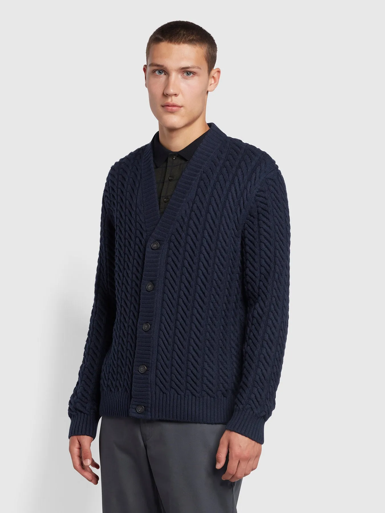 Gabriel Regular Fit V Neck Cardigan In True Navy