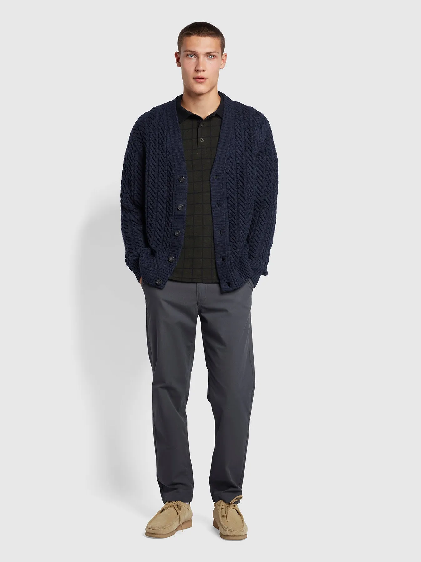 Gabriel Regular Fit V Neck Cardigan In True Navy