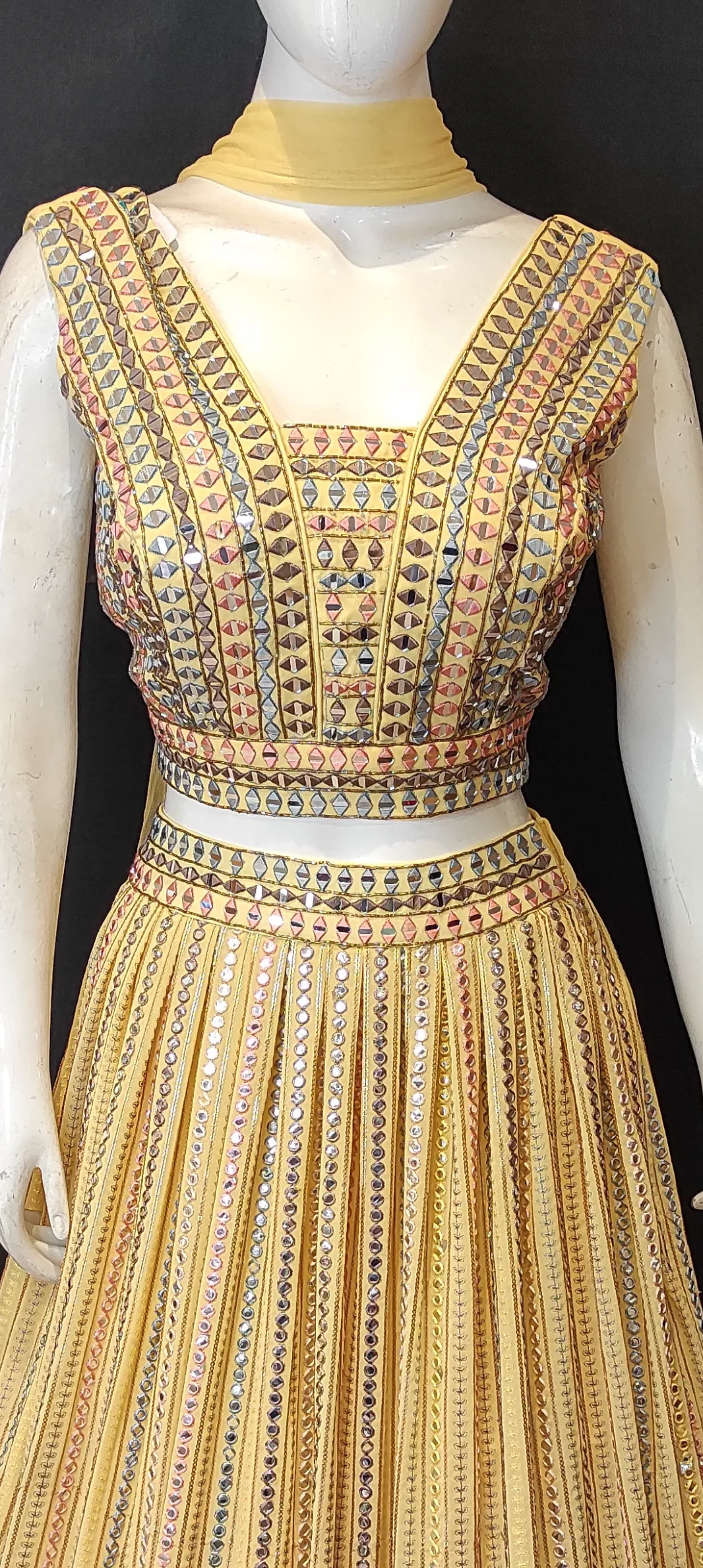 Georgette Lehenga Choli with Mirror,Thread and Cutdana Work and Dupatta