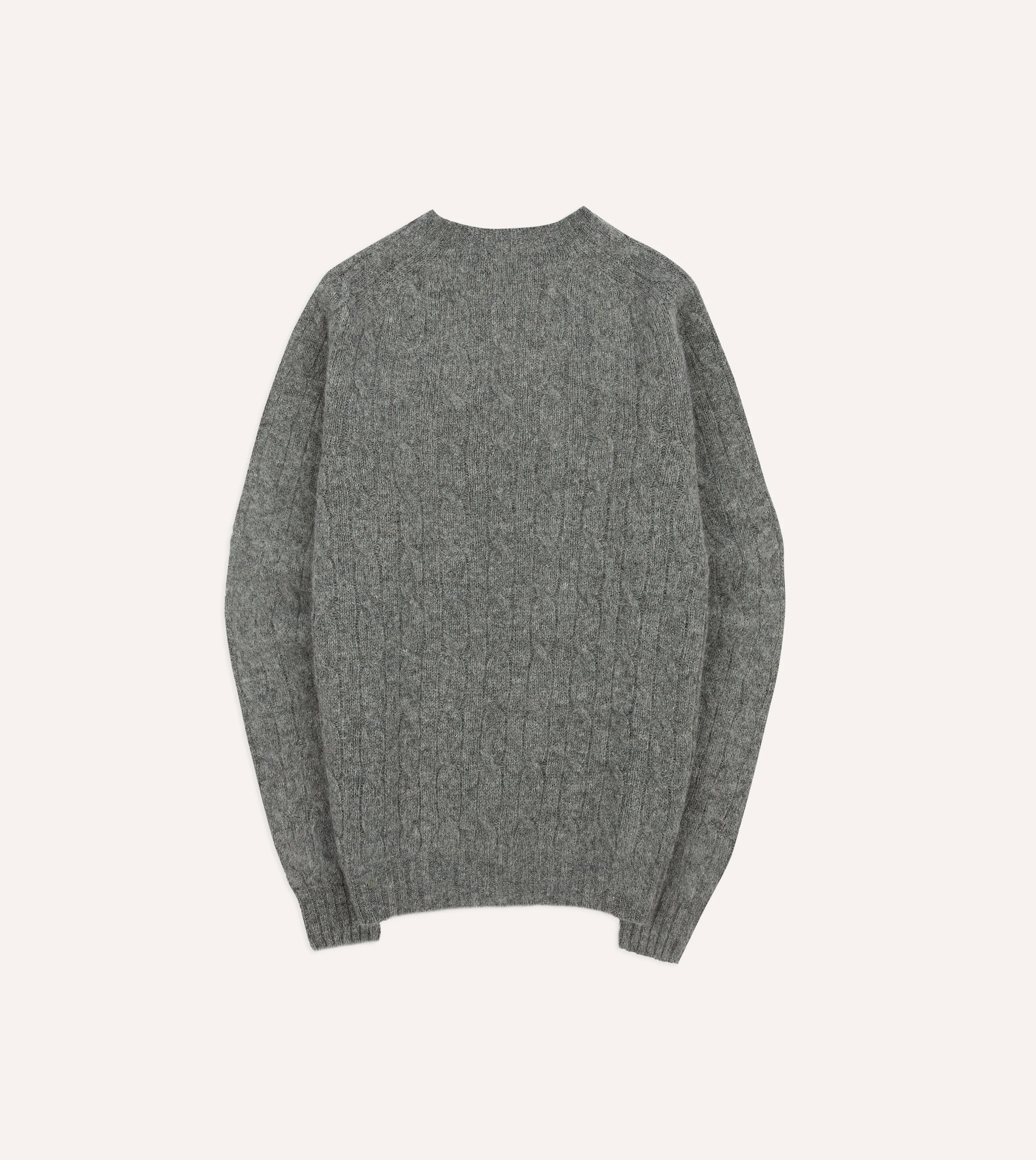 Grey Brushed Shetland Cable Knit Crew Neck Jumper