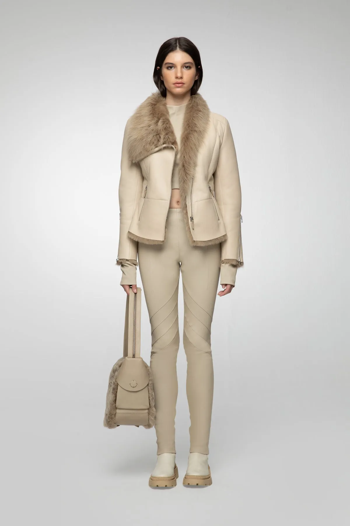 Gwen - Ivory Sand Shearling Jacket