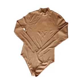 H&M Brown Ribbed High-neck Bodysuit | Brand New |