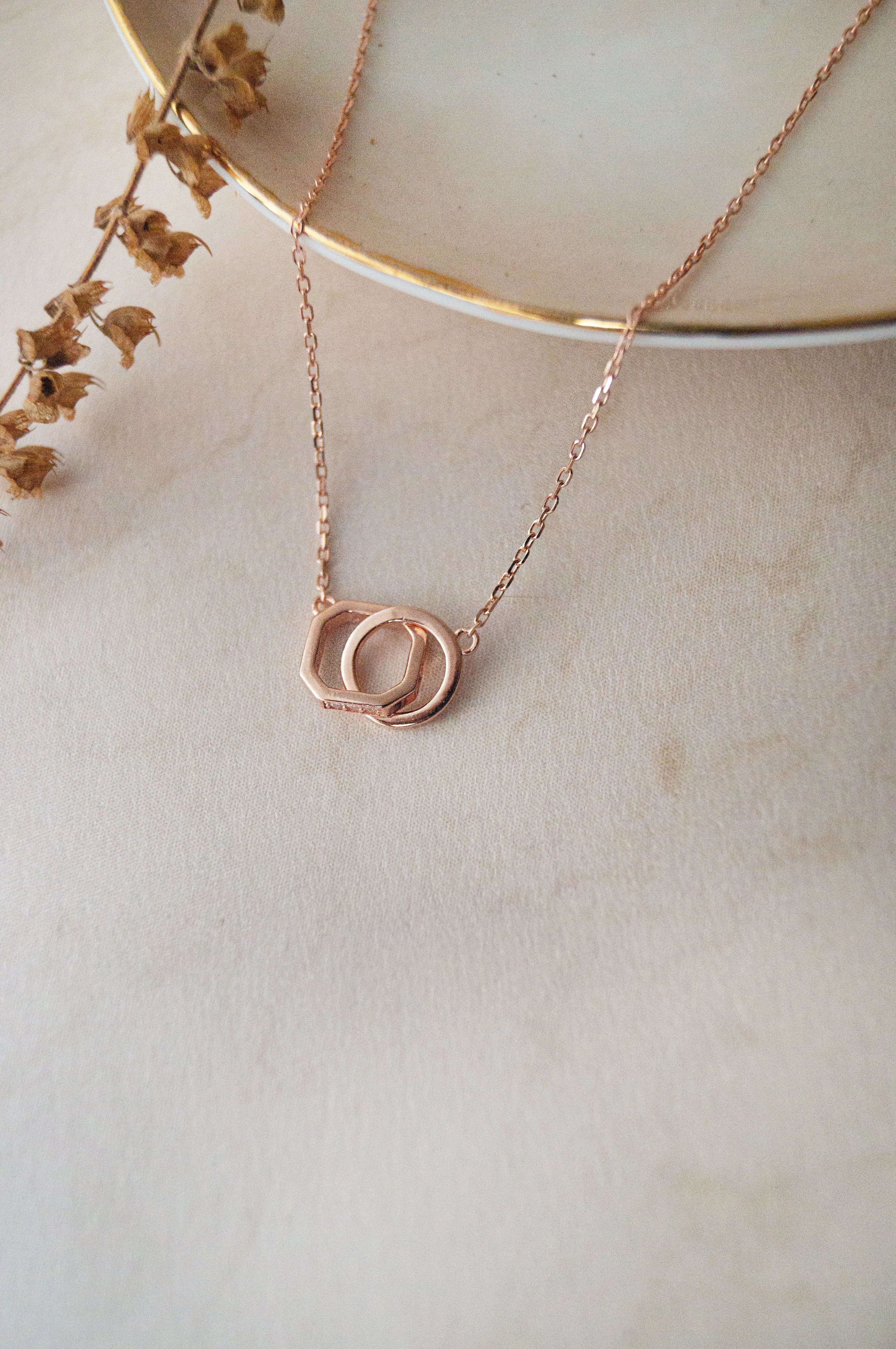 Interlinked With A Spark Rose Gold Plated Sterling Silver Chain Necklace