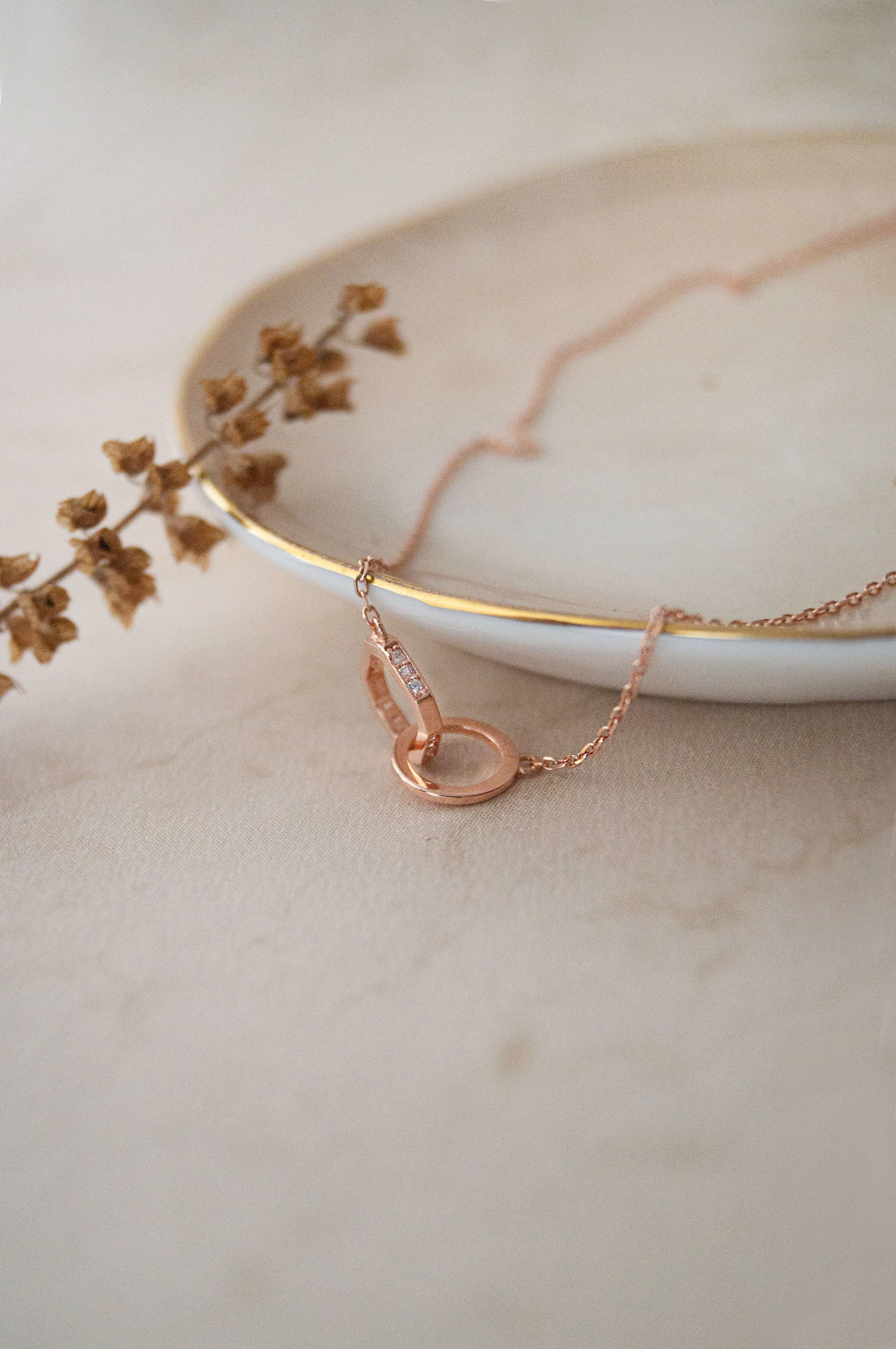 Interlinked With A Spark Rose Gold Plated Sterling Silver Chain Necklace